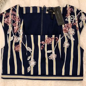 BCBGMAXAZRI Striped Floral-Sequined Crop Top